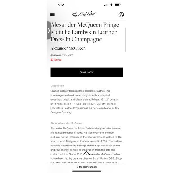 NWOT Alexander McQueen Gold Leather Dress Size 40 - Picture 3 of 10